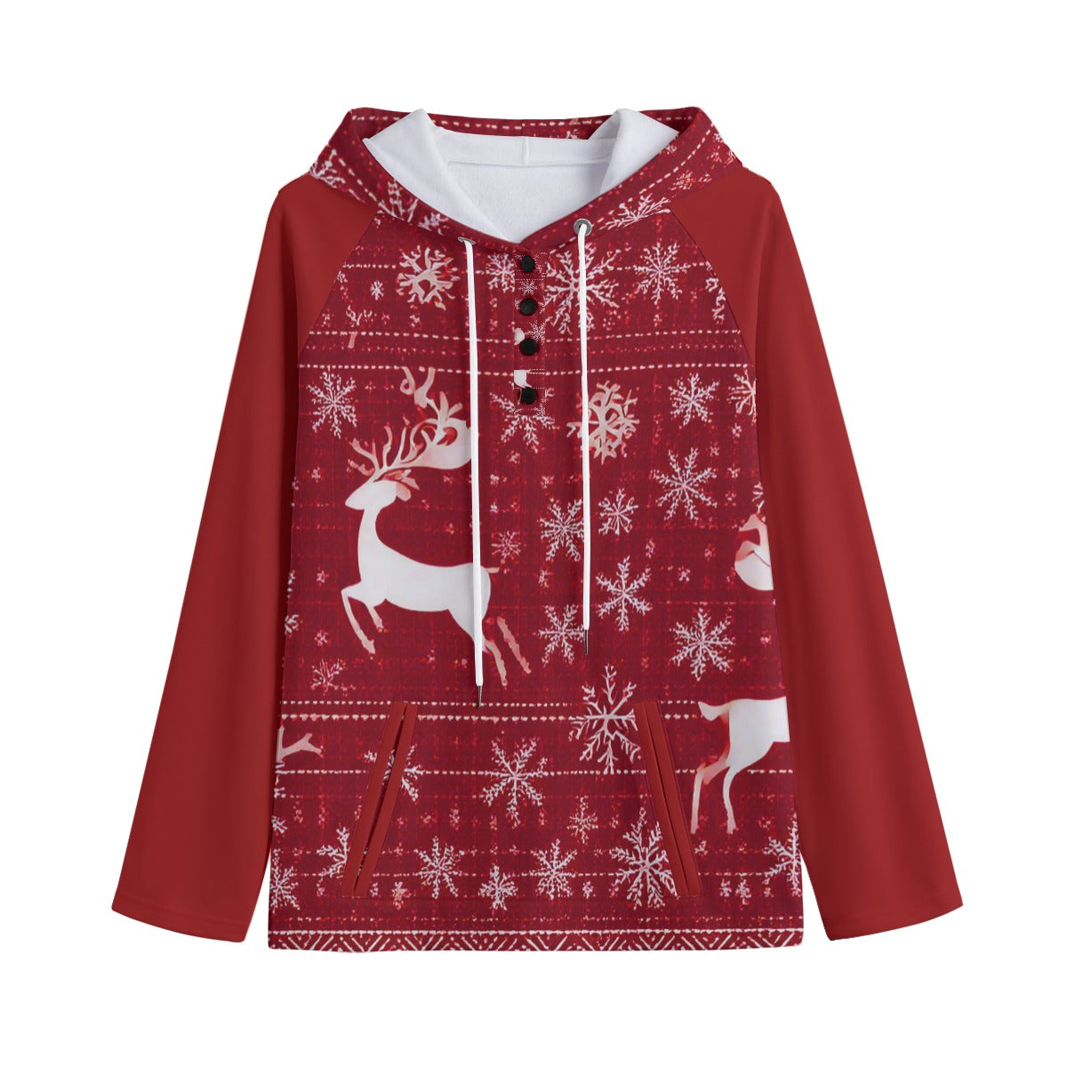 Women's Christmas Hoodie with Pocket. Christmas Sweater Option. Snowflakes, Reindeer Design. WickedY